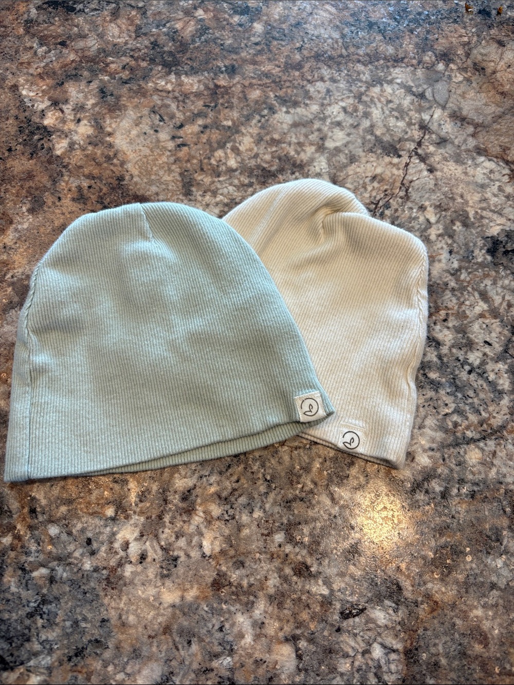 Rib Knit Kids Beanie Duo - Light Blue & Cream - Unbranded